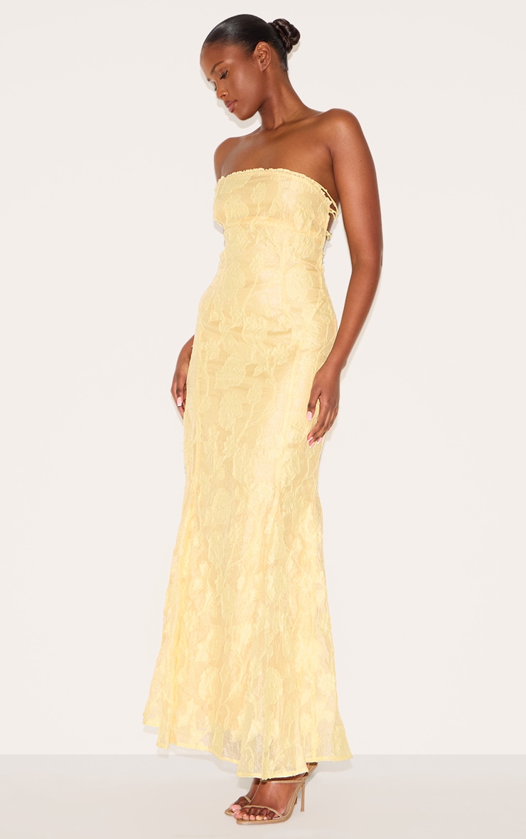 Lemon Textured Lace Up Back Maxi Dress image 3