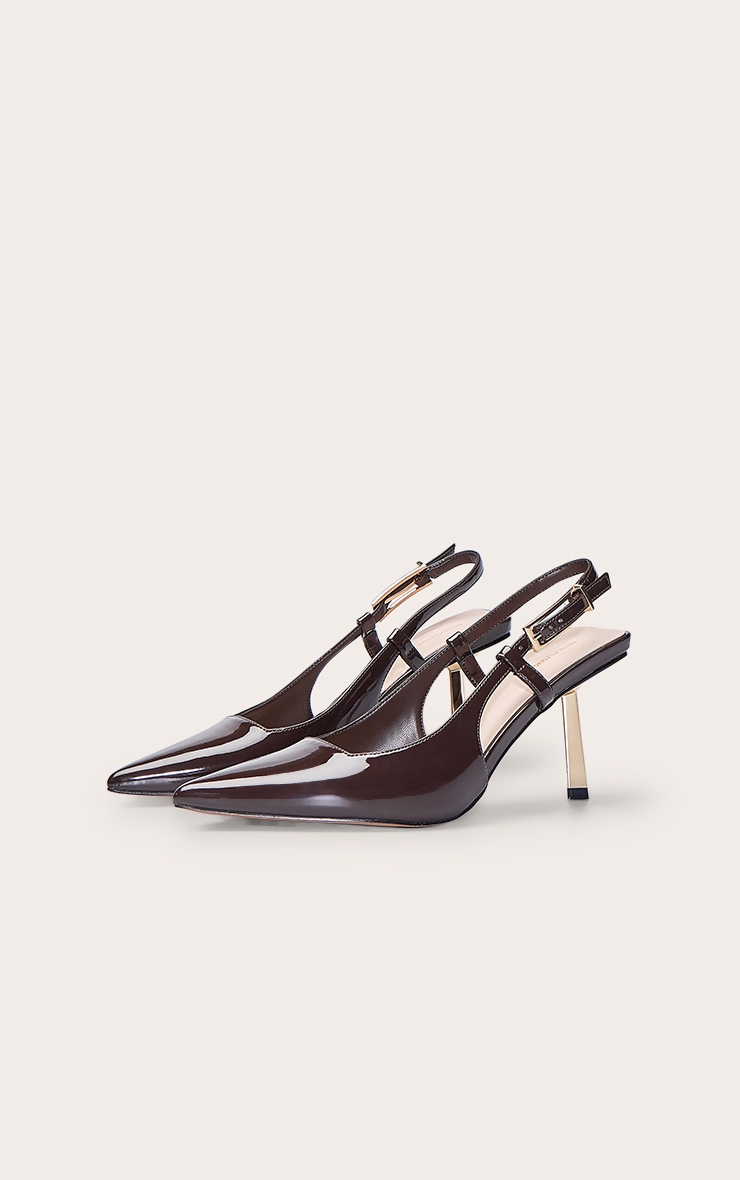 Talons vernis chocolat à talon et bride derrière image 3