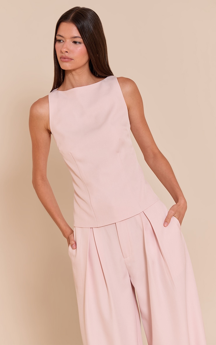 Pale Pink Racer Neck Detail Top image 1