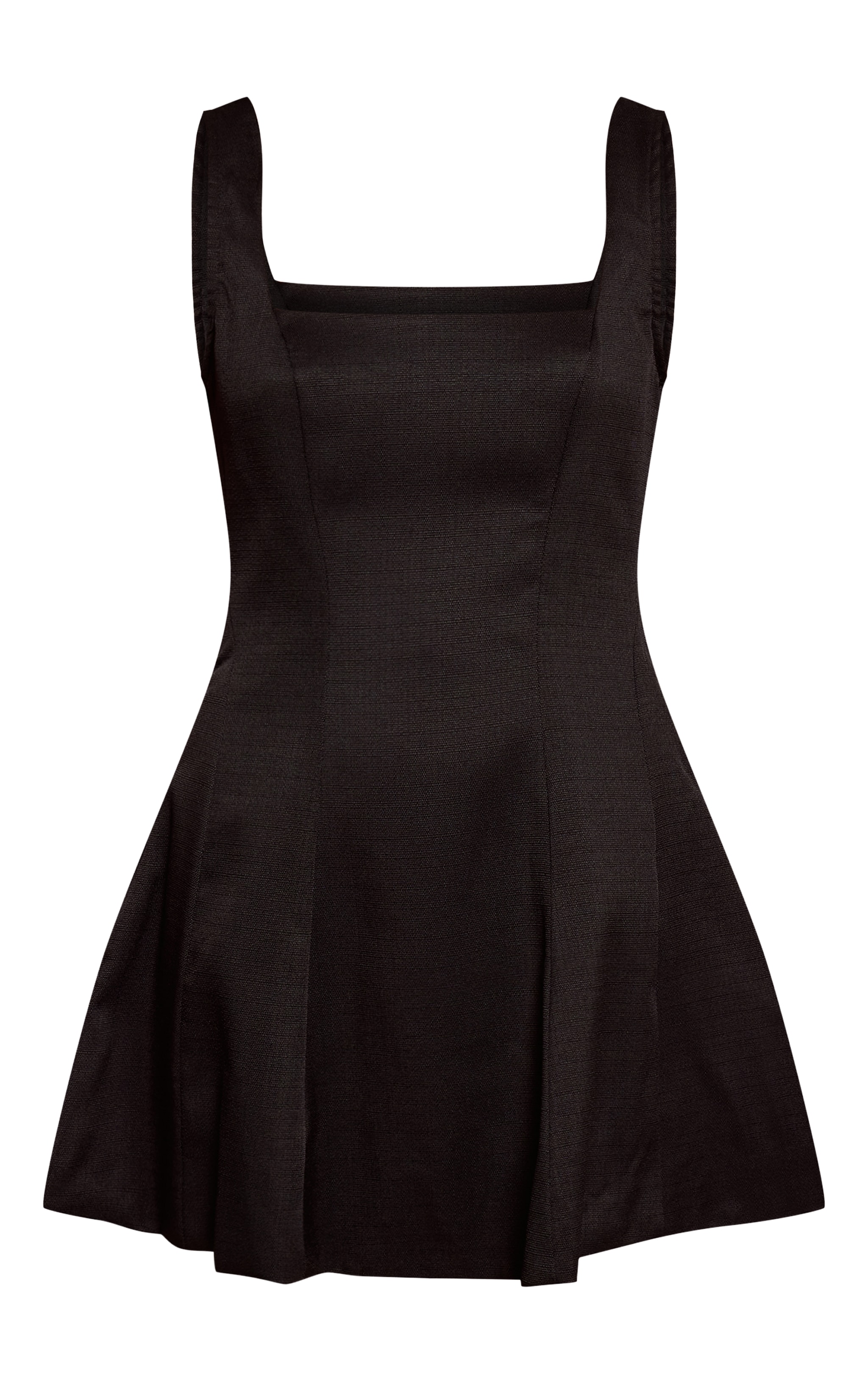 Black Woven Straight Neck Sleeveless Shift Dress image 5