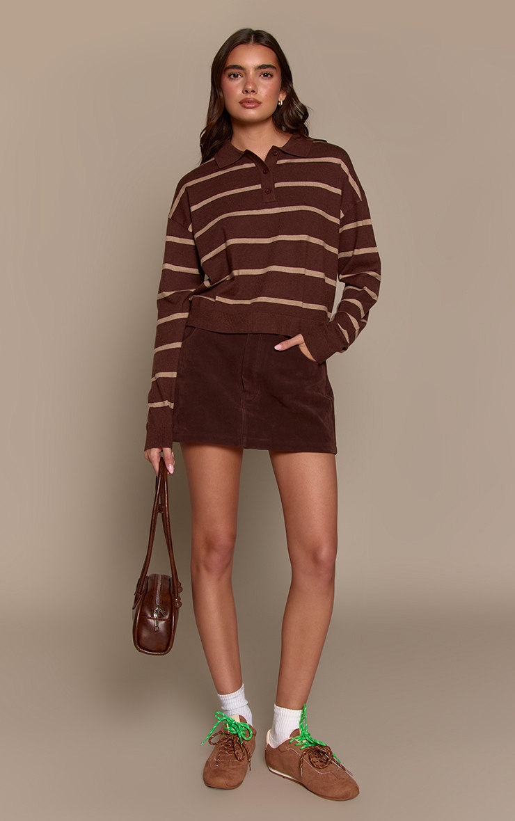 Chocolate Stripe Polo Knit Long Sleeve Rugby Top image 3