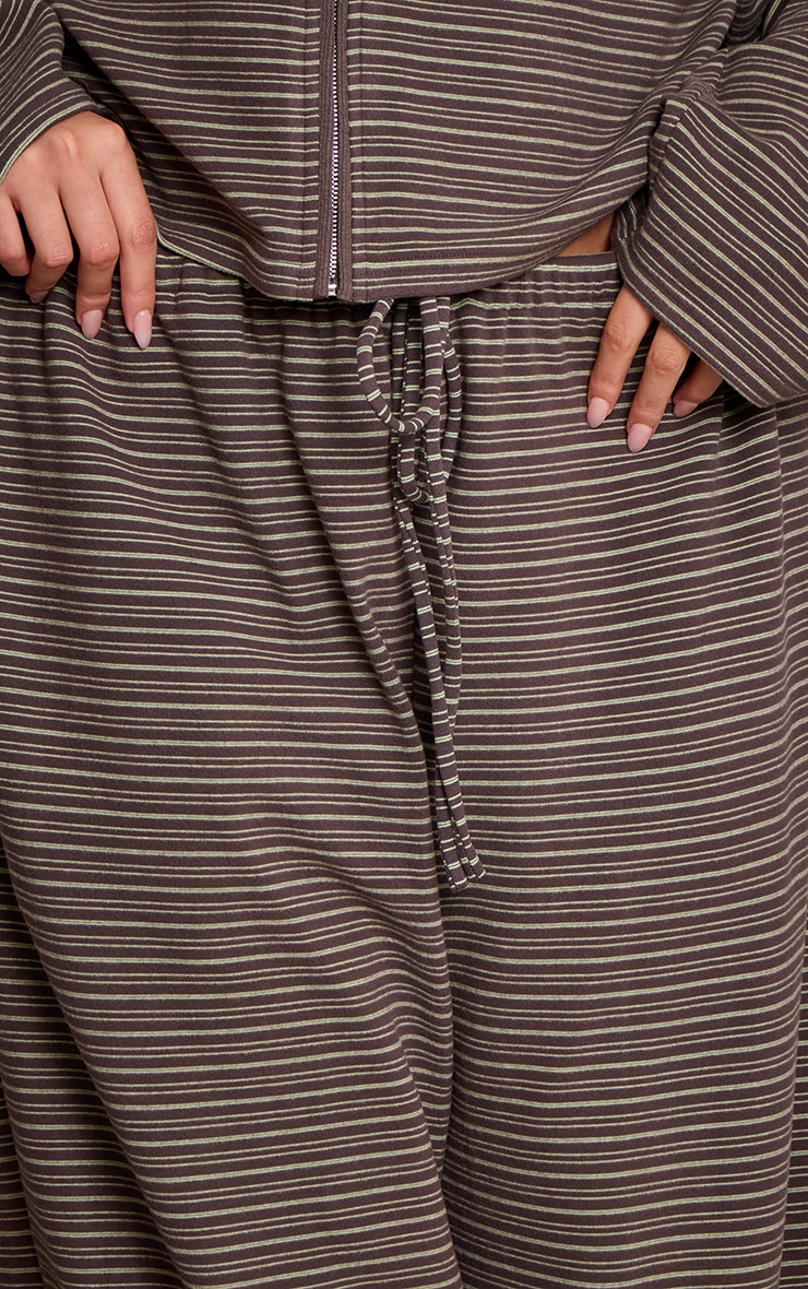 Plus Dark Green Striped Soft Fleece Straight Leg Joggers image 4