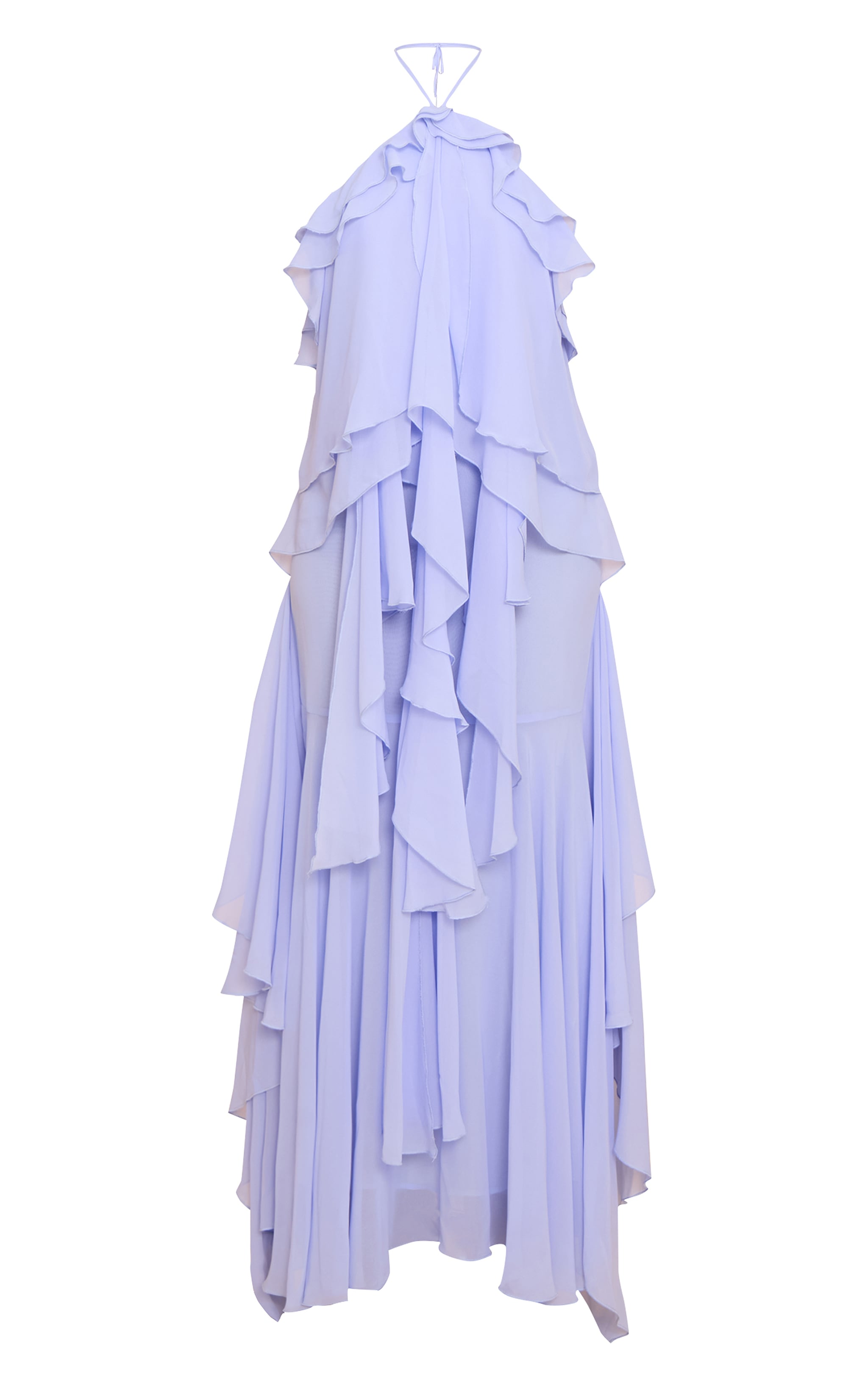 Light Blue Chiffon Frill Halterneck Floaty Maxi Dress image 5