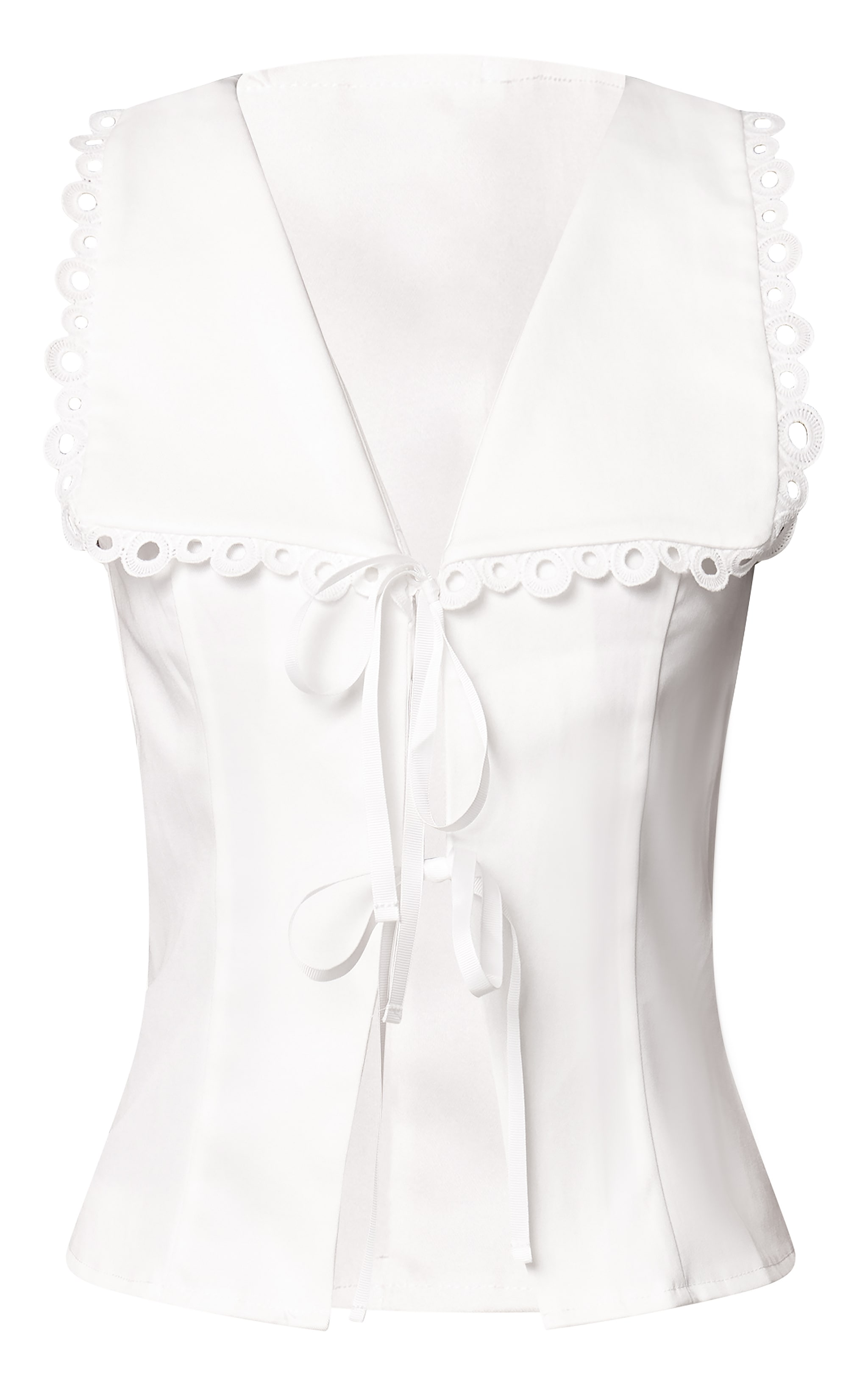White Lace Trim Detail Tie Up Blouse image 5