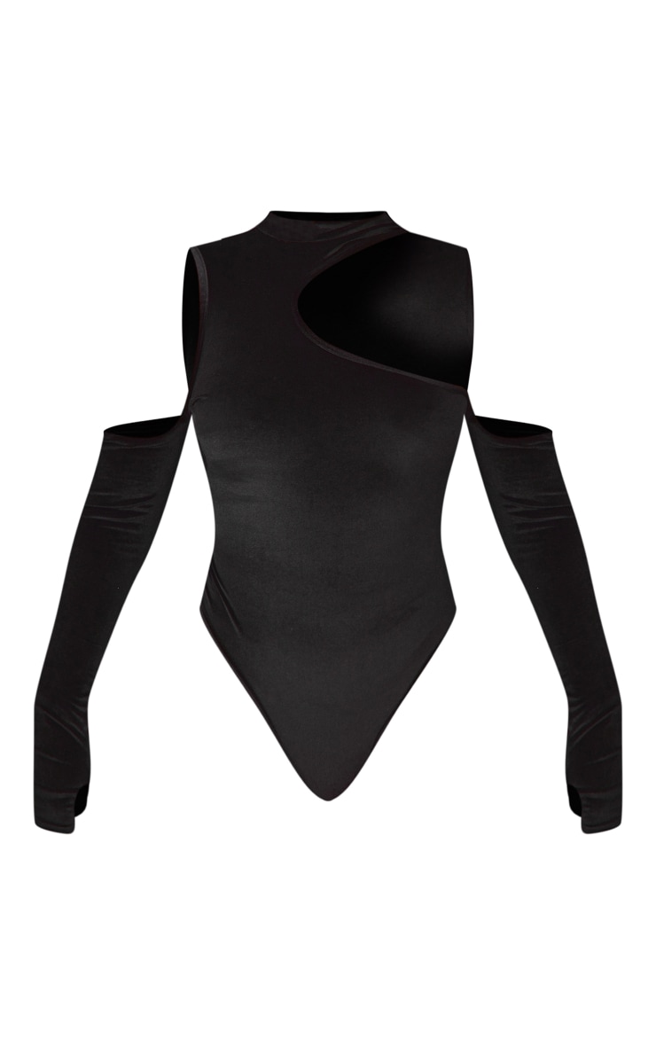 Black Velvet Cutout High Neck Long Sleeve Bodysuit image 4