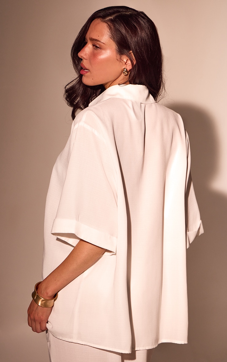 White Linen Look Drop Shoulder Beach Shirt image 2