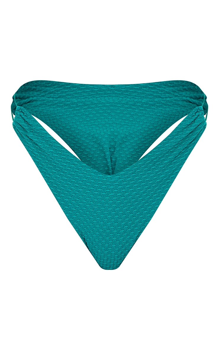 Dark Teal Waffle Texture High Leg Bikini Bottoms PrettyLittleThing UAE