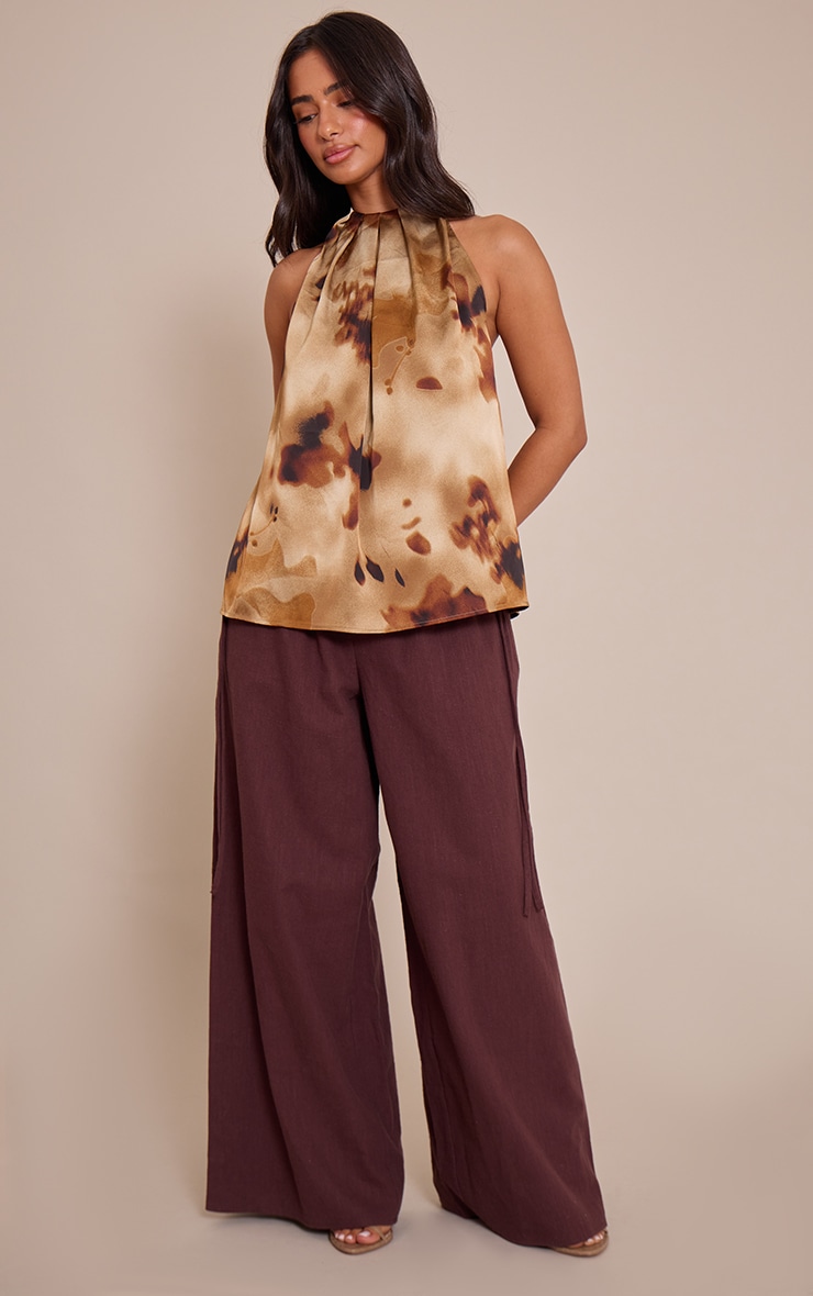 Petite Printed Pleat Detail Tie Back Top image 3