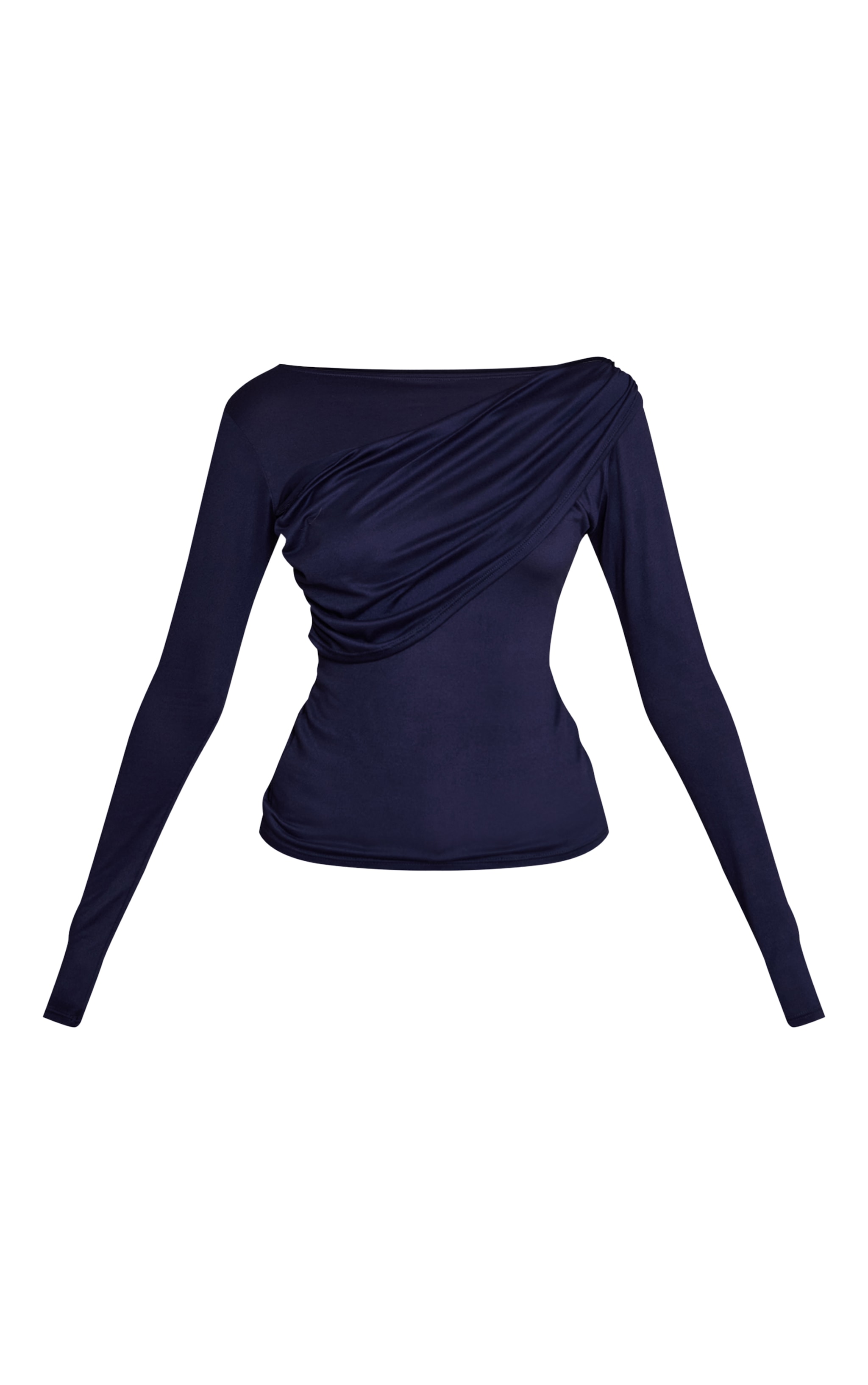 Navy Soft Touch Drape Detail Long Sleeve Top  image 5