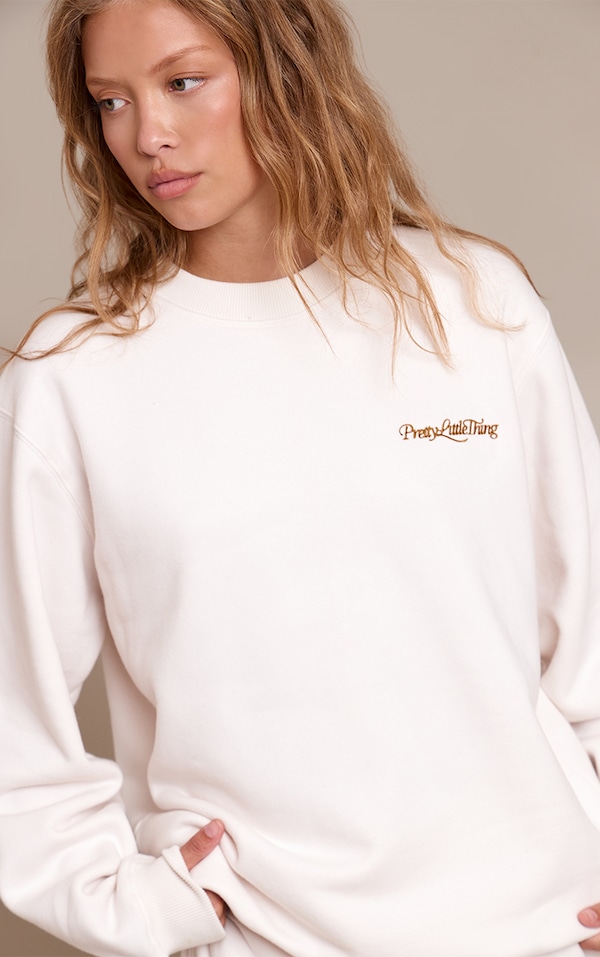 Prettylittlething Cream Cotton Fleece Oversized Crew Sweatshirt