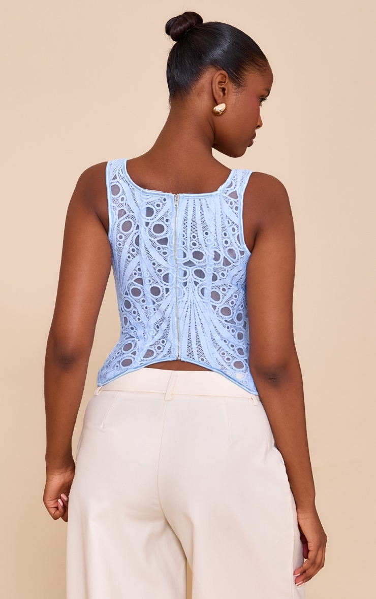 Sky Blue Textured Sheer Floral Square Neck Corset image 2