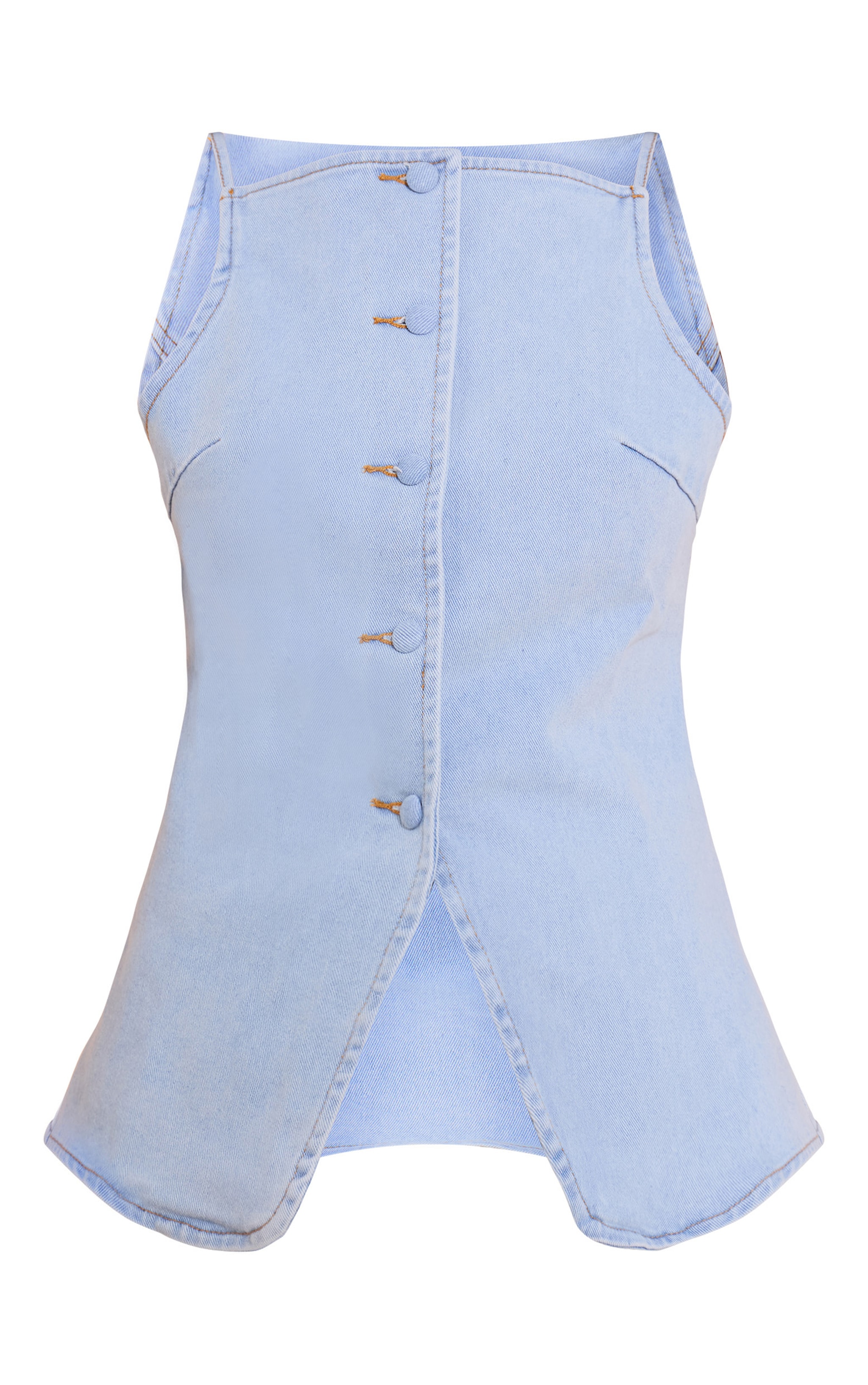 Petite Light Blue Fitted Square Neck Denim Top image 5