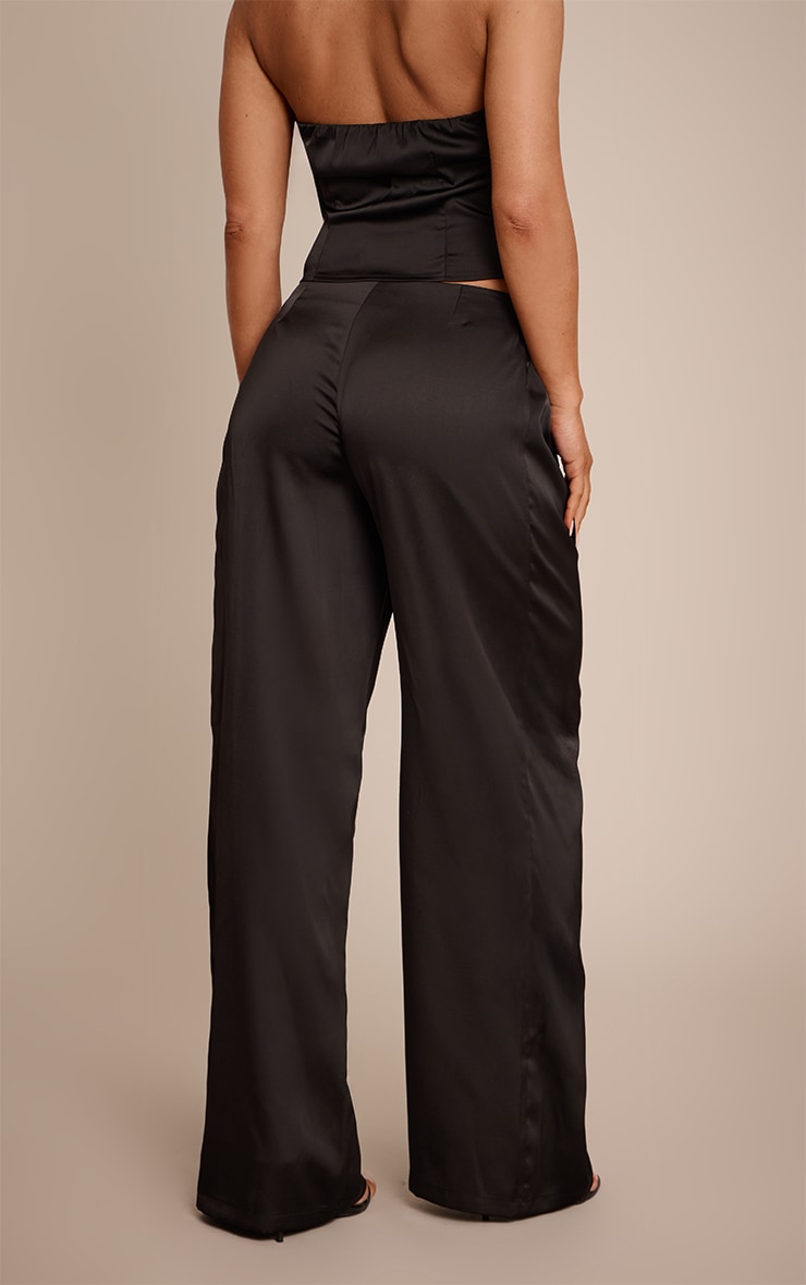Black Satin Pleated Wide Leg Trouser image 3