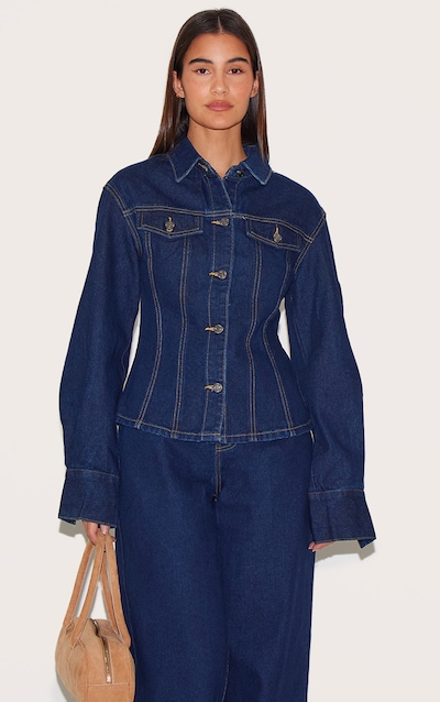 Veste en jean indigo à manches longues et taille cintrée