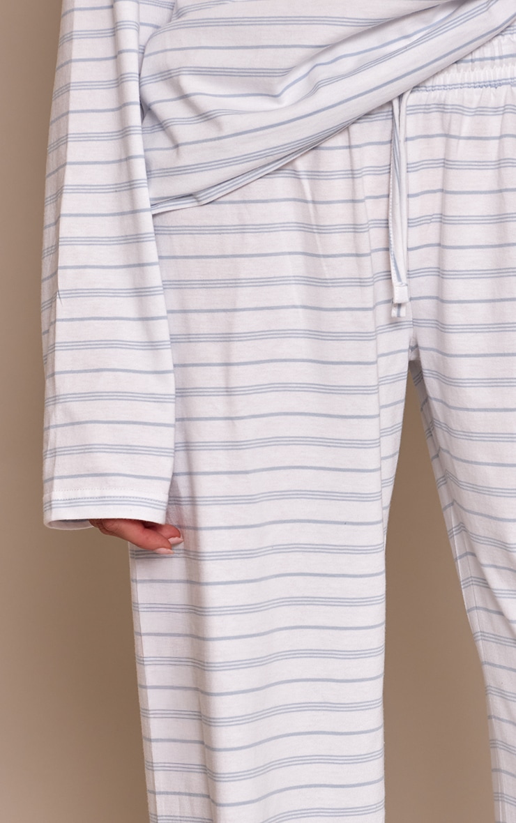 Dusty Blue Striped Wide Leg Drawstring Trousers image 4