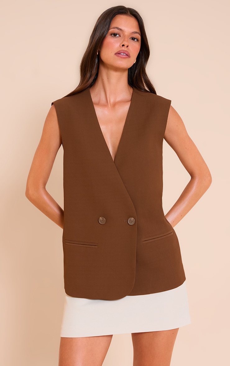 Brown Boxy Oversized Vest image 1