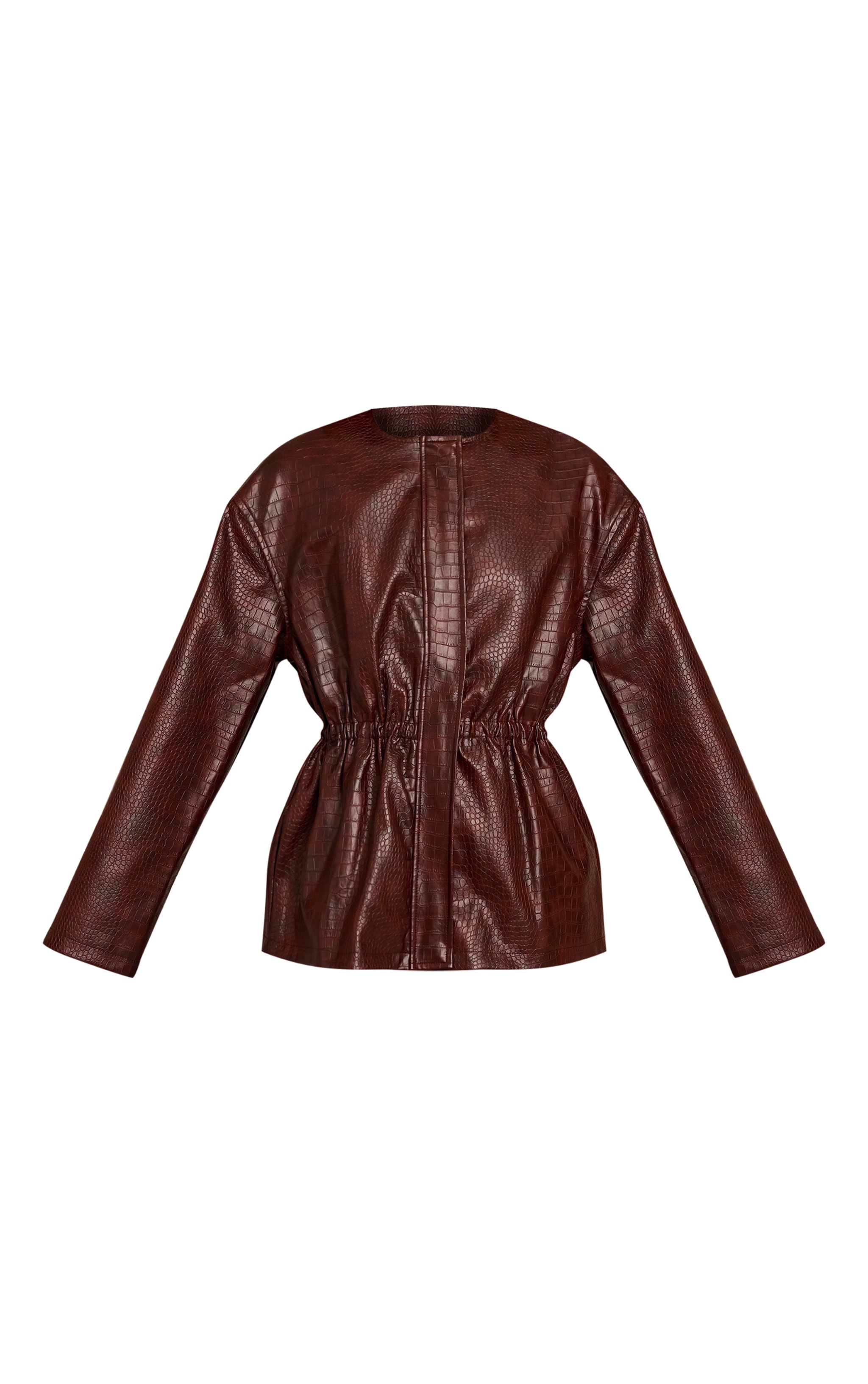Brown Croc Faux Leather Cinched Waist Jacket image 5