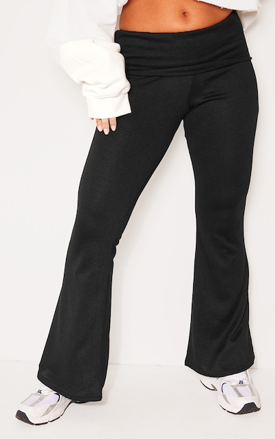 Petite Black Fold Over Flared Pants