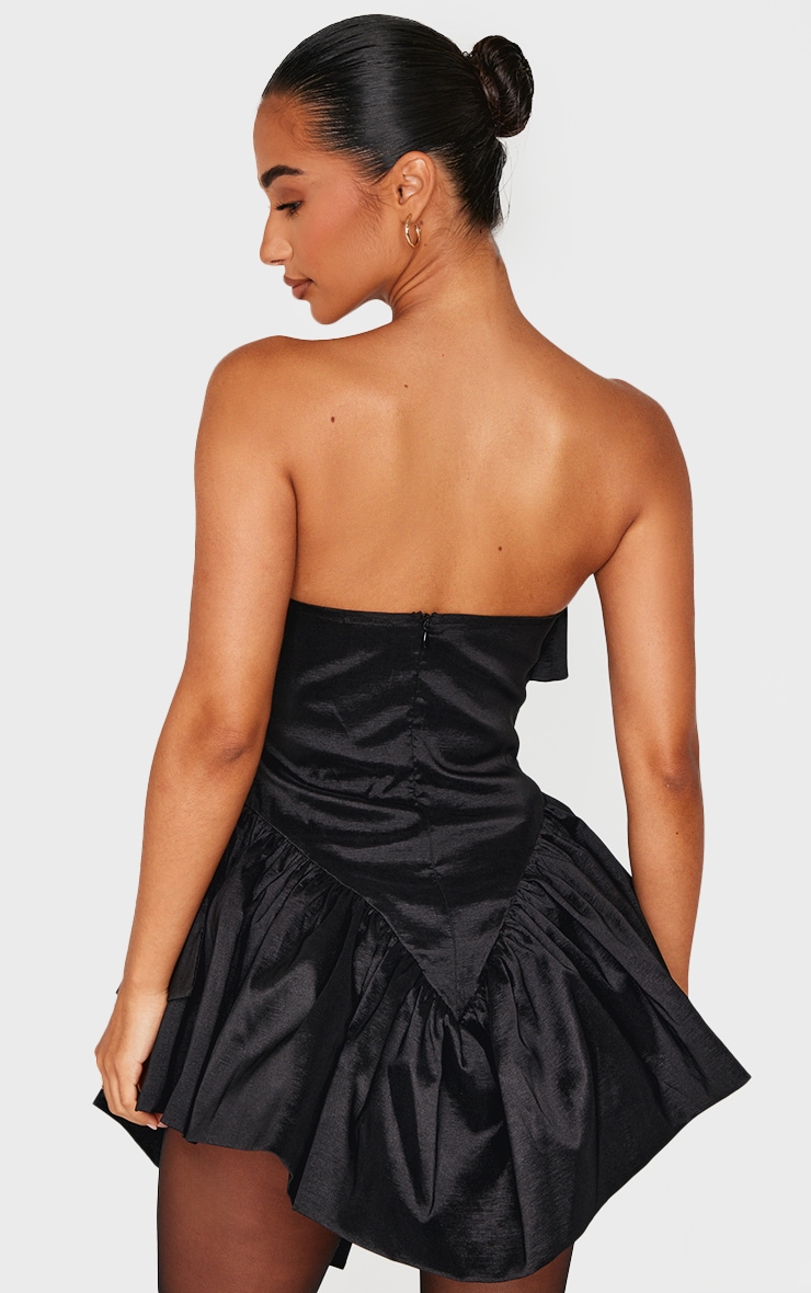 Petite Black Bandeau Corset Detail Ruffle Hem Mini Dress image 2