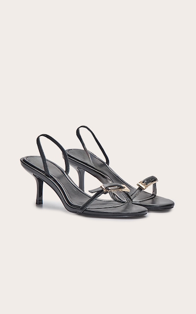 Black Buckle Sling Back Round Toe Heeled Sandal