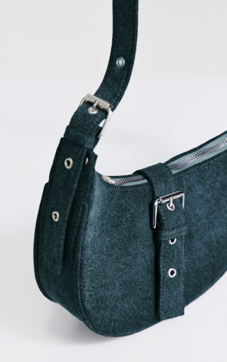 Grey Denim Half Moon Buckle Shoulder Bag image 4