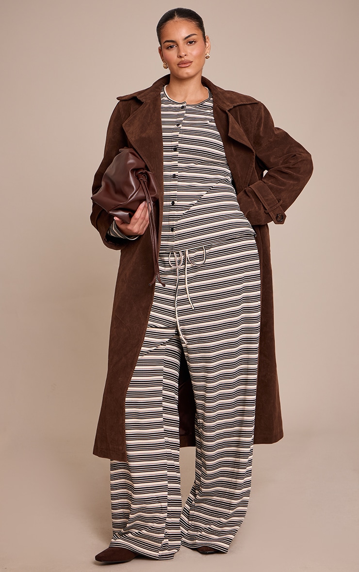 Plus Black Stripe Soft Rib Elasticated Waist Pant