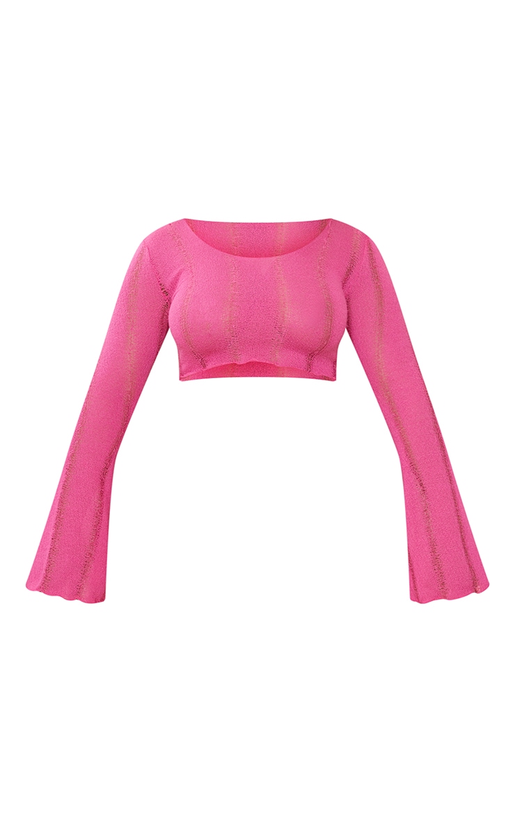 Shape Hot Pink Ladder Knit Flare Sleeve Crop Top PrettyLittleThing USA