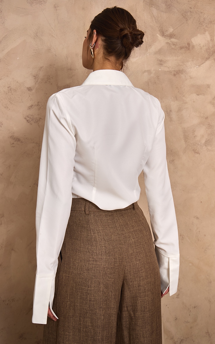 PLT Label White Oversized Collar Button Down Fitted Shirt image 2