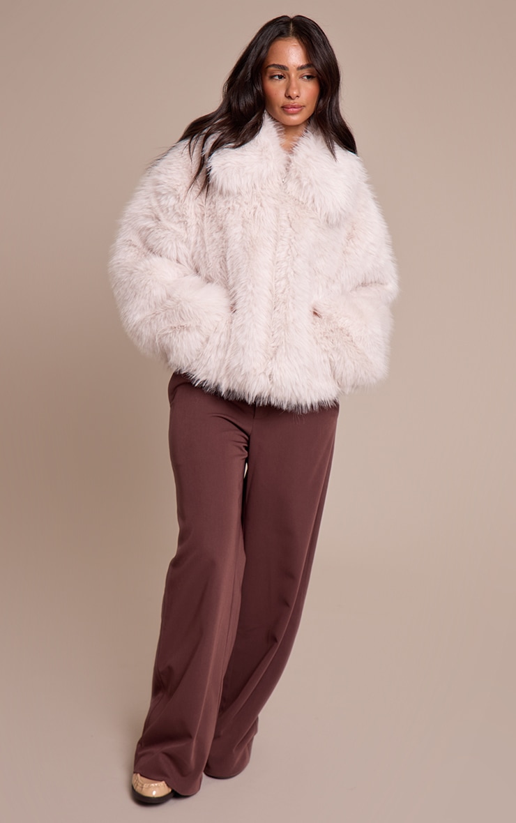 Petite Cream Oversized Collar Faux Fur Coat image 3