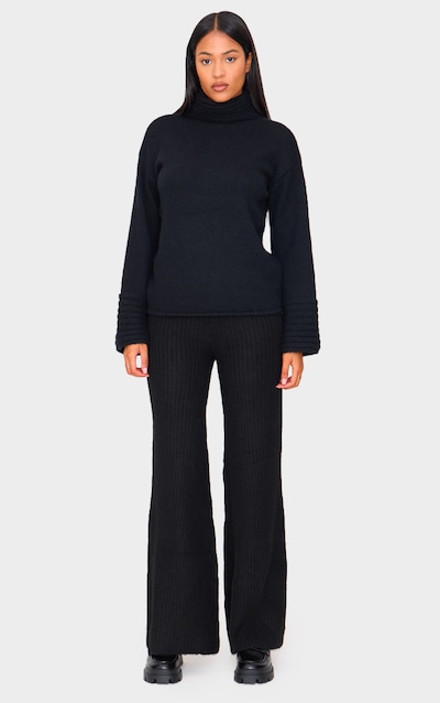 Tall Black Luxe Rib Knit Wide Leg Pants