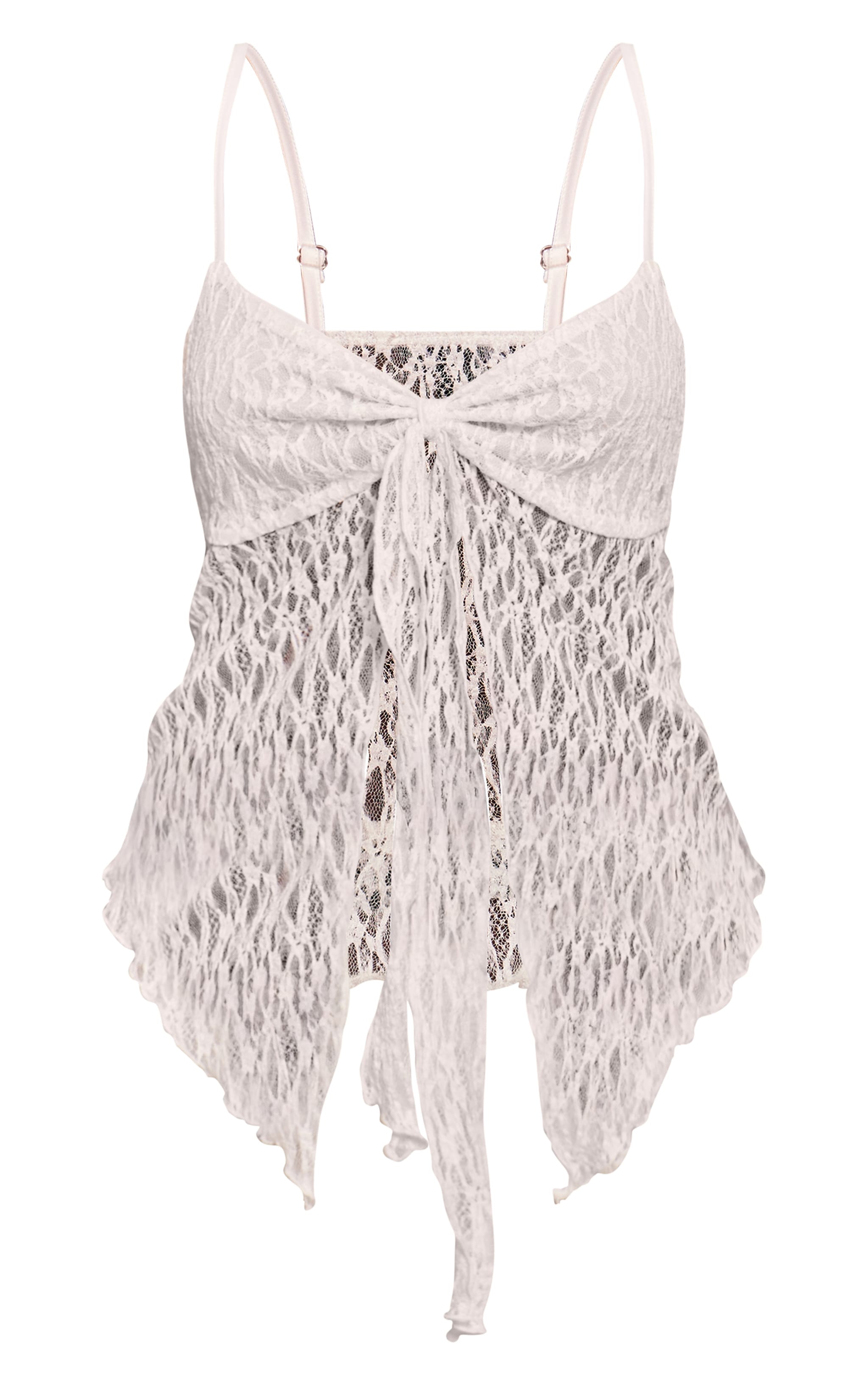 White Lace Tie Front Cami Top image 5