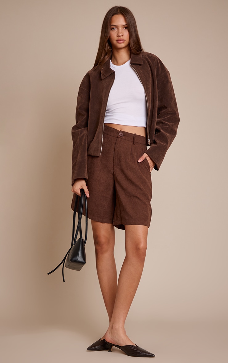 Chocolate Peachskin Longline Shorts image 1