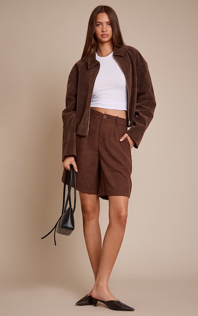 Short long en peau de pêche chocolat