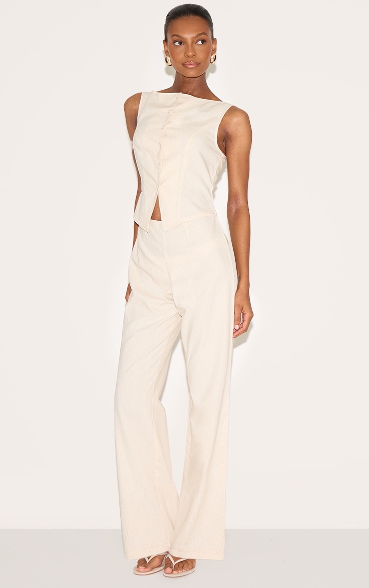 Stone Linen Blend Vest Detail Straight Leg Jumpsuit image 3