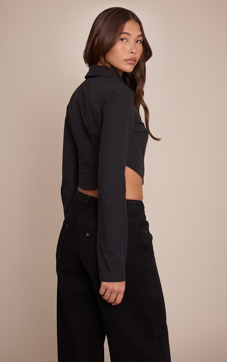 Dark Blue Check Tie Detail Cropped Shirt image 2