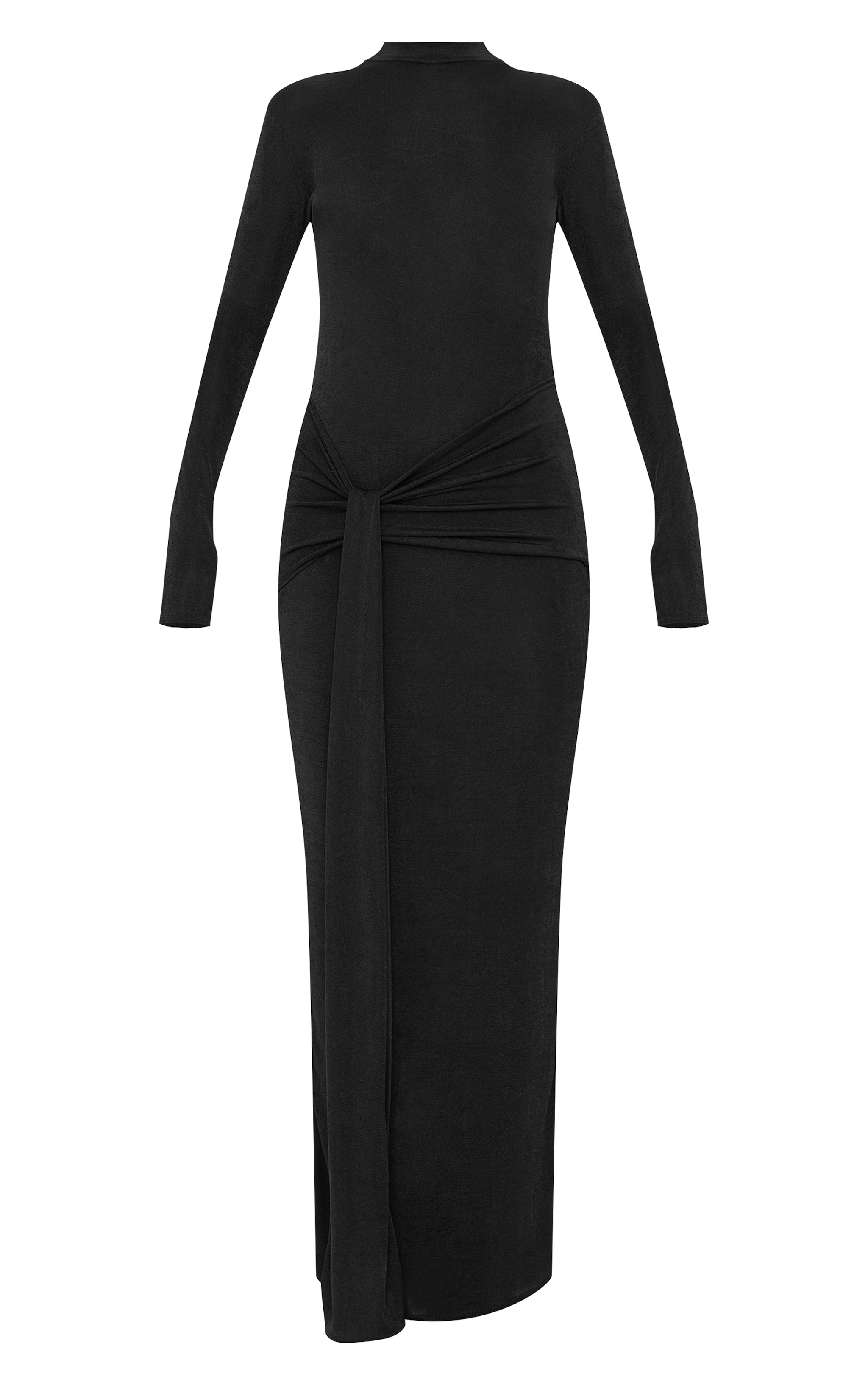 Black Slinky Acetate Wrap Maxi Dress image 5