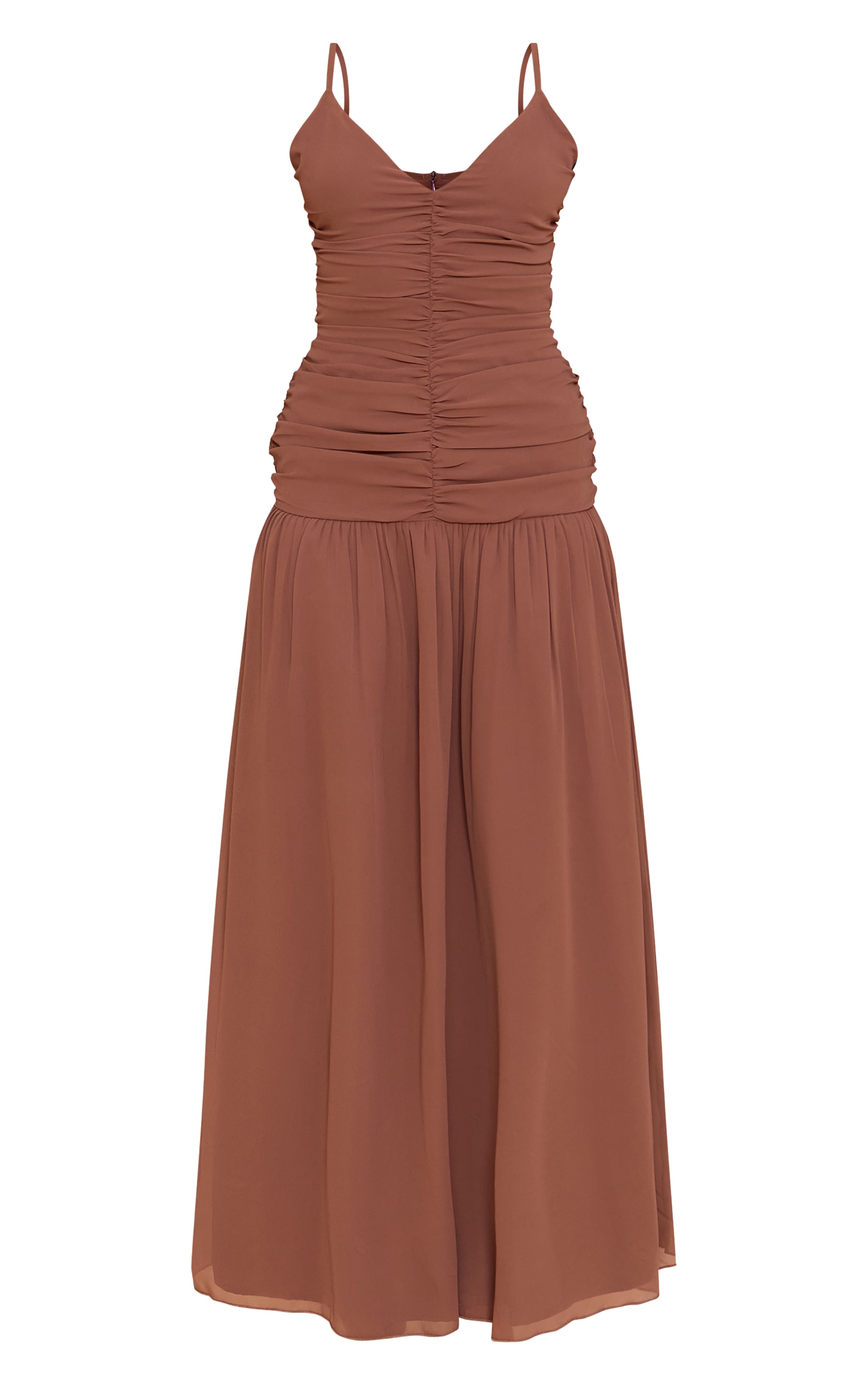 Chocolate Chiffon Ruched Dropped Waist Maxi Dress image 5