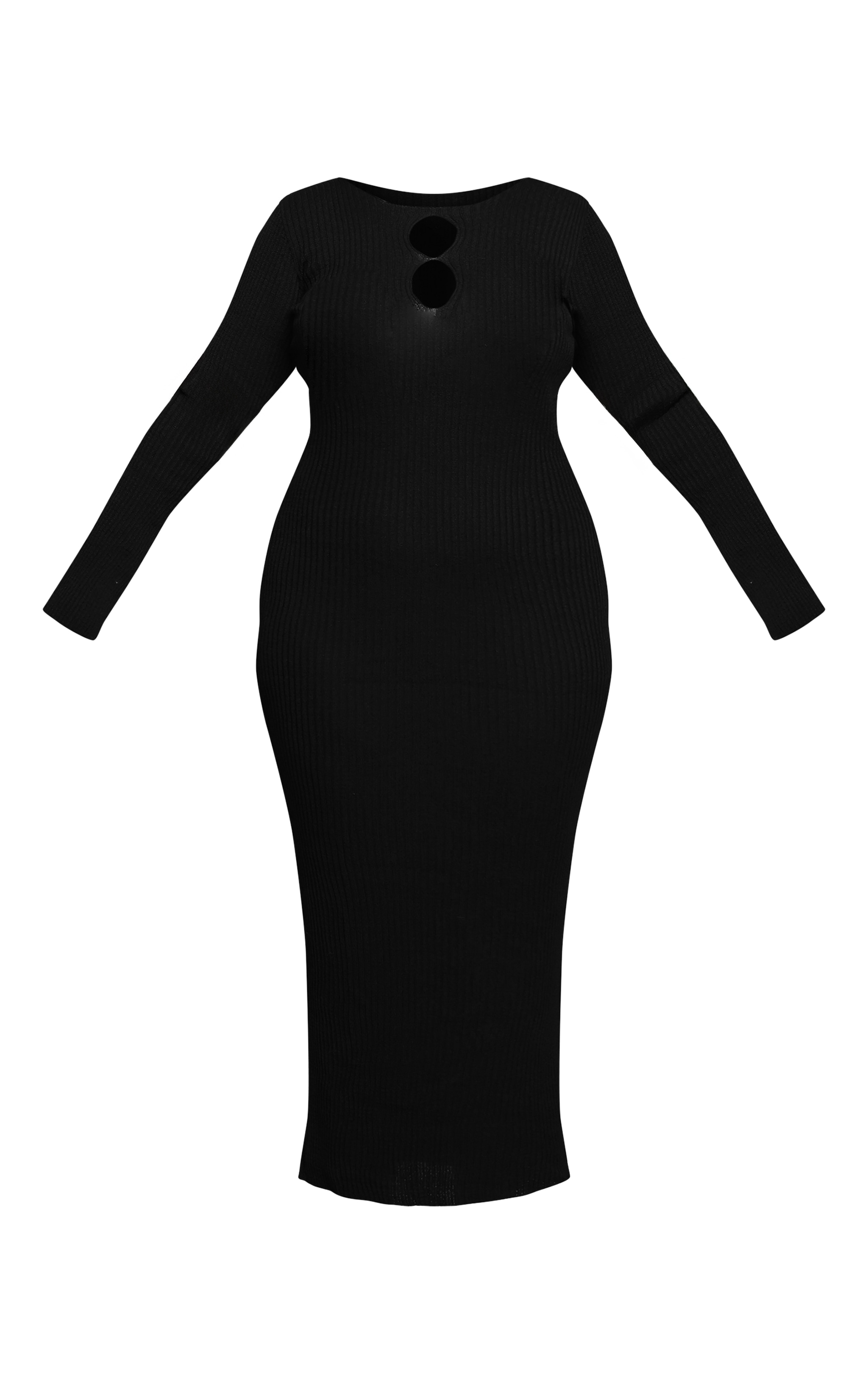 Plus Black Ribbed Keyhole Knitted Midaxi Dress image 5