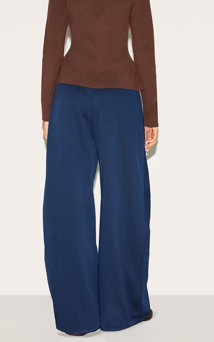 Navy Woven Pleat Detail Wide Leg Tailored Pants image 3