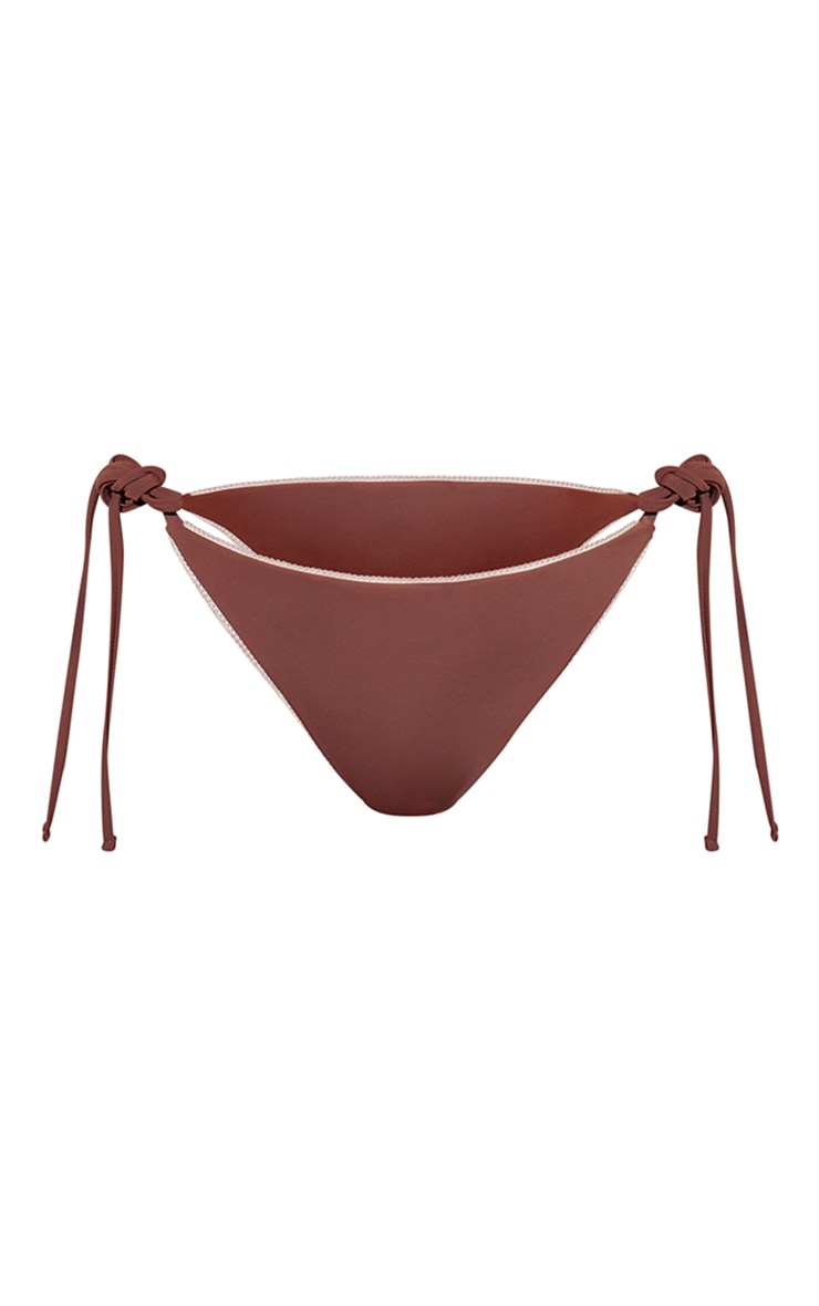 Bas de maillot de bain marron noué sur les côtés à coutures contrastantes image 5