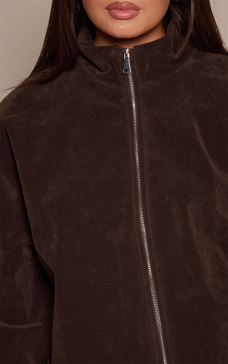 Dark Brown Faux Suede Bomber Jacket image 4