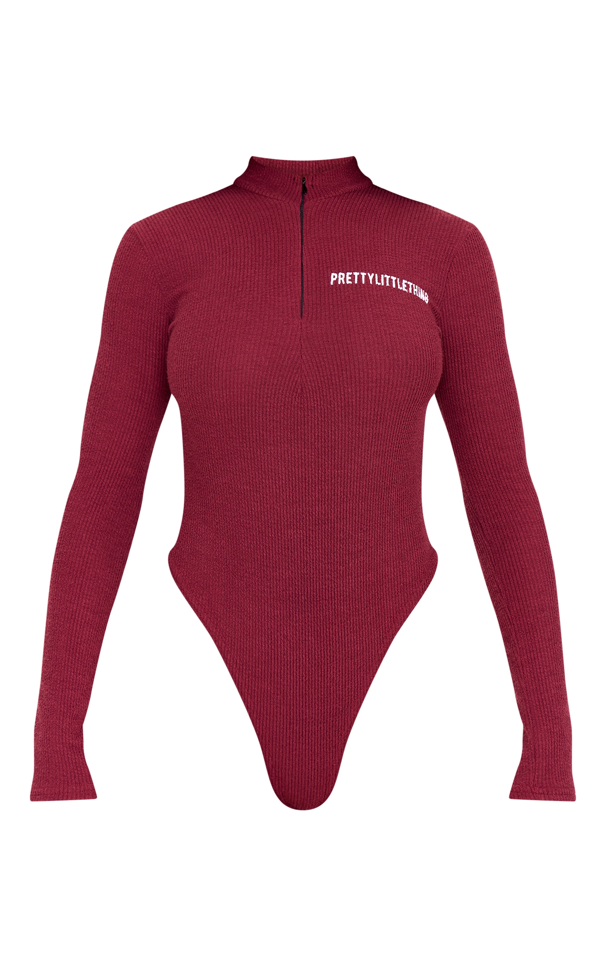 PRETTYLITTLETHING Plum Crinkle Rib Half Zip Bodysuit image 6