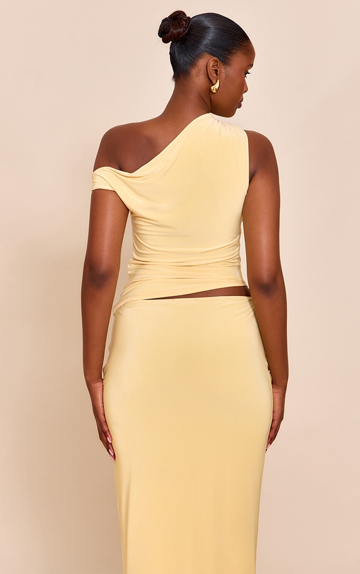 Butter Yellow Double Layered Slinky One Shoulder Longline Top image 2
