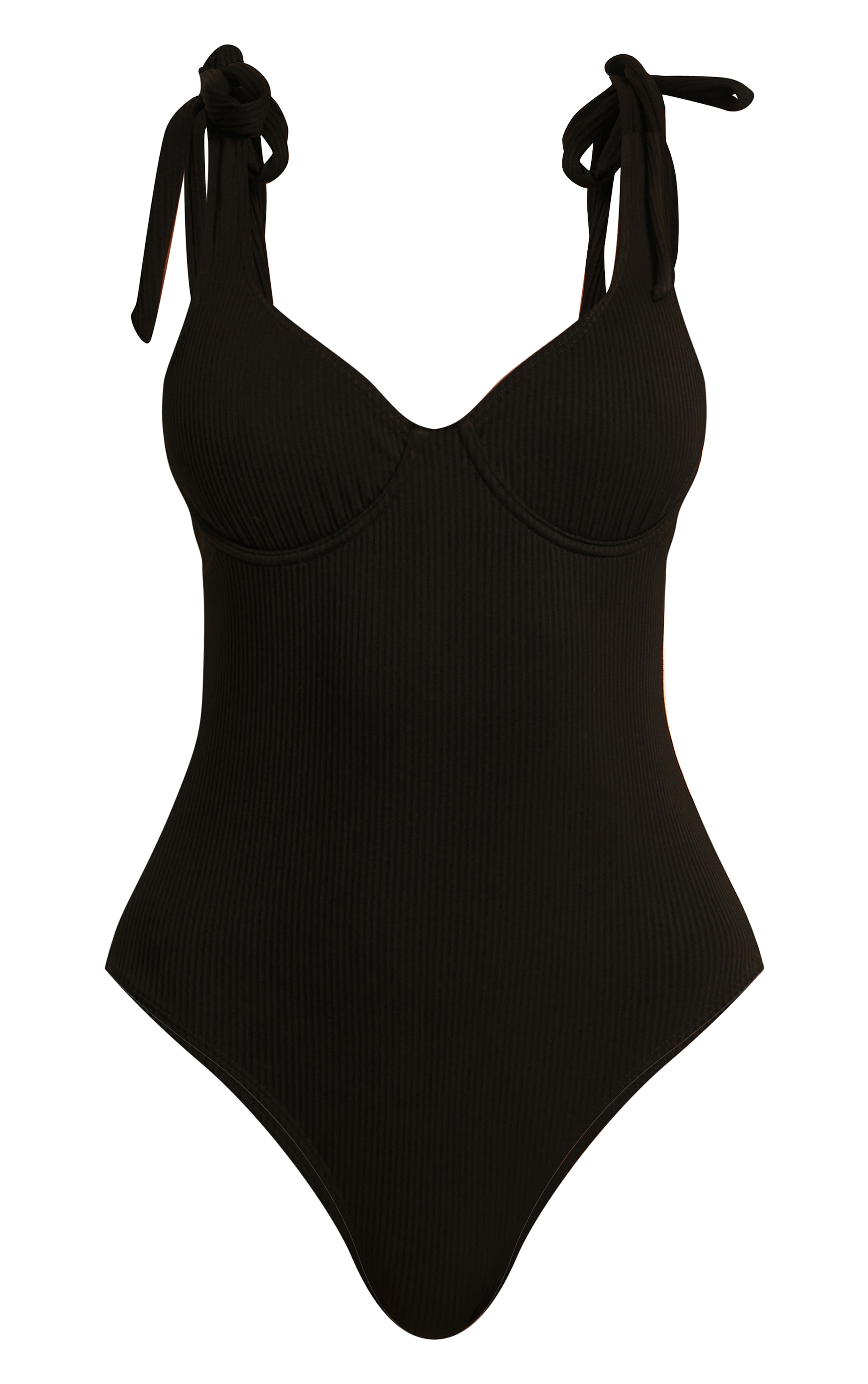 Maillot de bain côtelé noir à bretelles nouées et armatures image 6