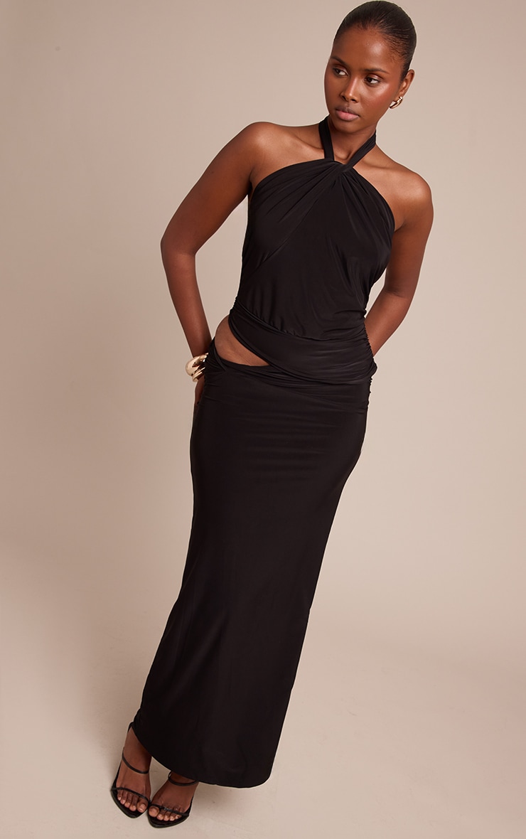 Black Double Slinky Twist Maxi Skirt image 1