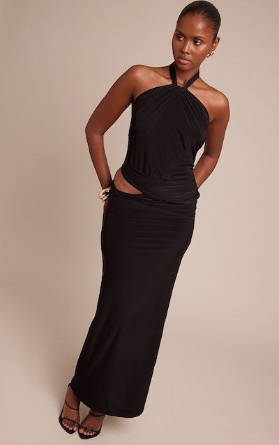 Black Double Slinky Twist Maxi Skirt