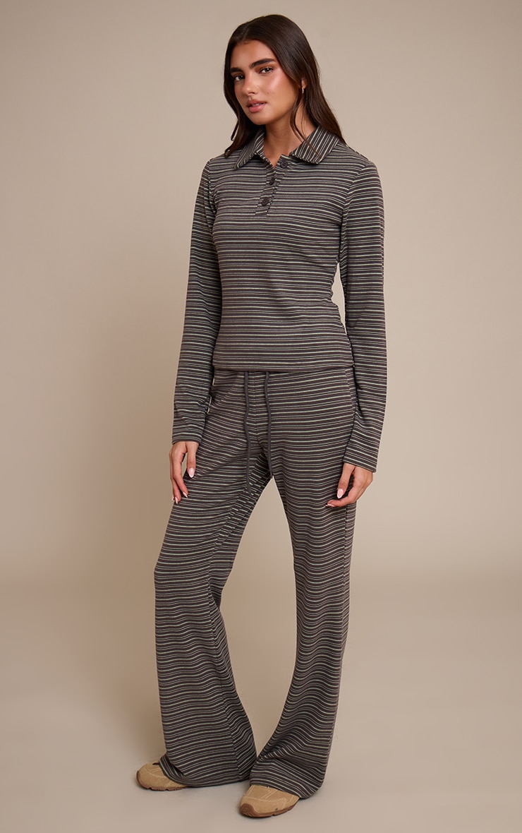 Chocolate Soft Fleece Pinstripe Skinny Flare Pant  image 1