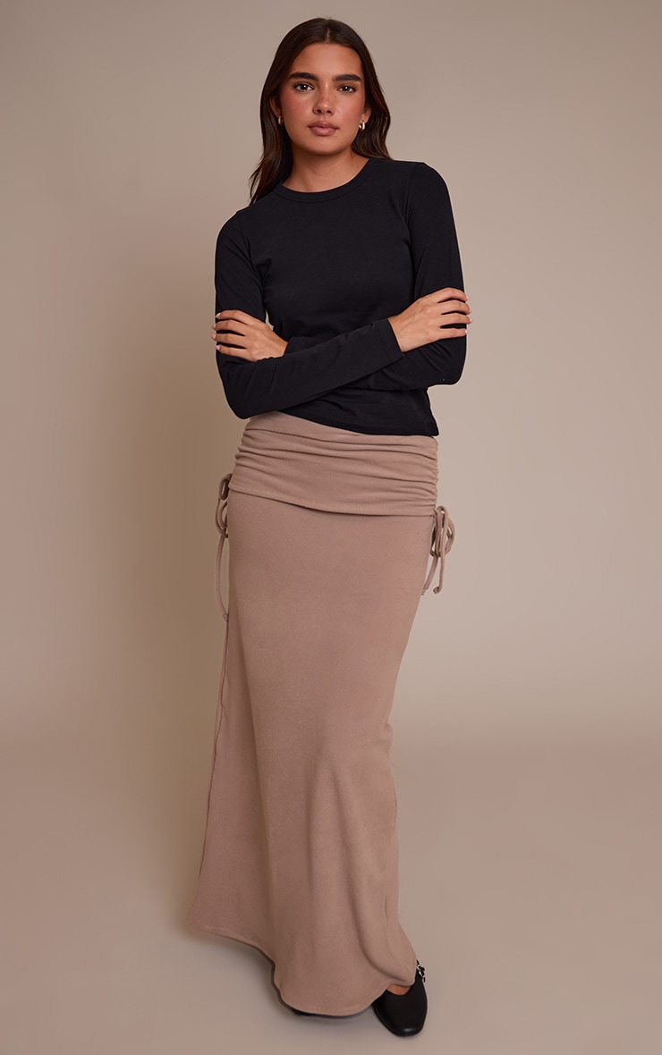 Sand Brushed Rib Ruched Detail Maxi Skirt