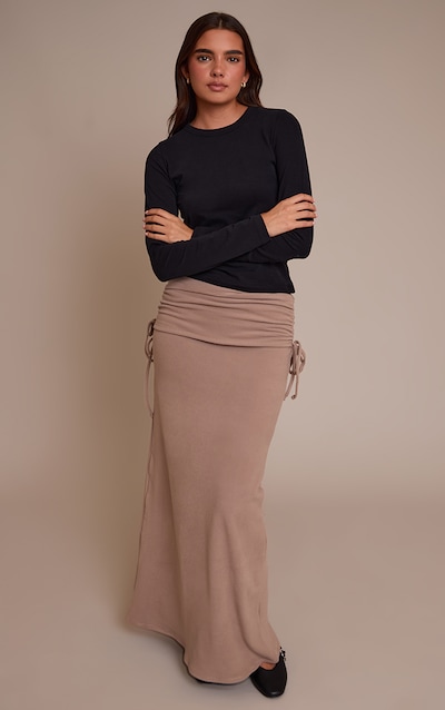 Sand Brushed Rib Ruched Detail Maxi Skirt