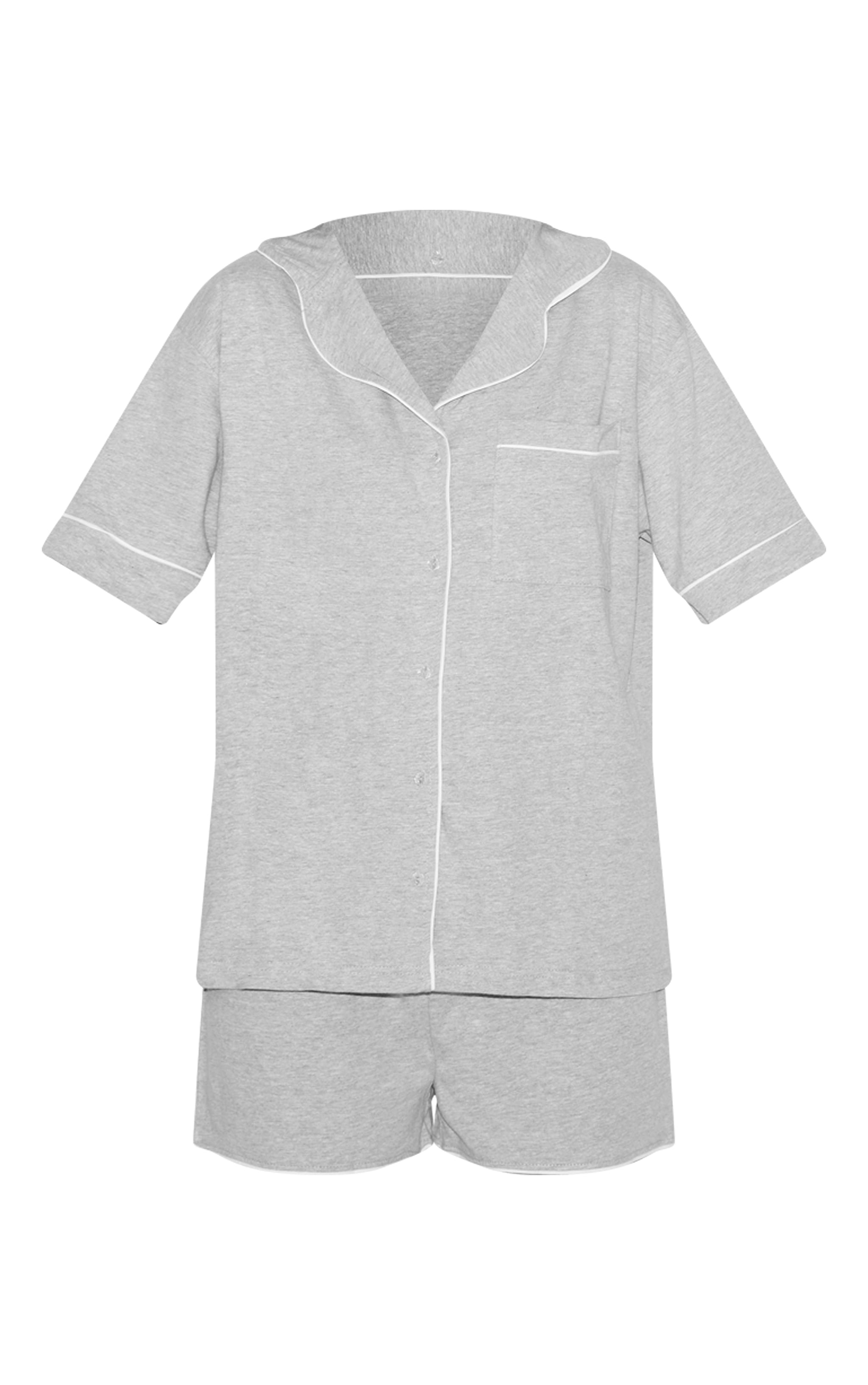 Grey Marl Jersey Piping Detail Short Pj Set image 5